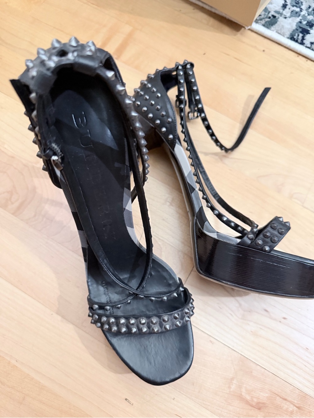 Studded Black Platform High Heel Sandals - Picture 3 of 6